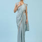 Sky Blue Silk Satin Plain Ready to wear Saree with stitched Blouse - Vrinda | Swadesiicart
