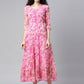 Souchii Beautiful Pink & peaches n cream Floral Layered Chiffon Midi Dress - SOUCHII