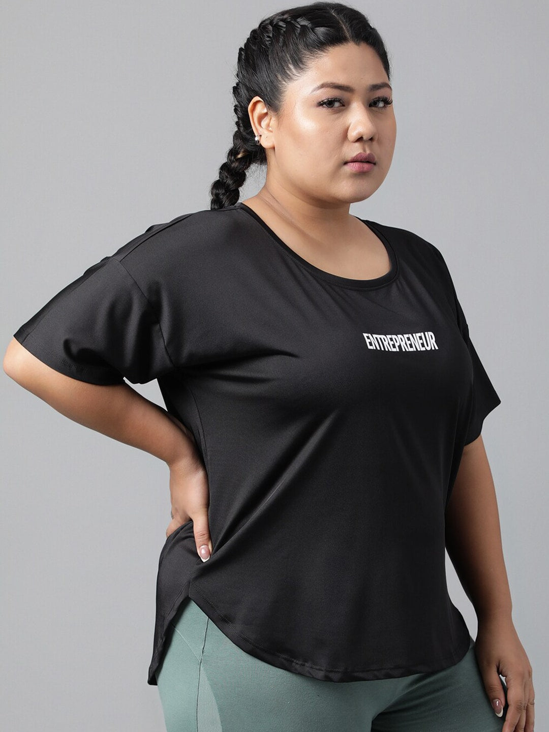 MKH Women Plus Size Typography Printed Drop shoulder Sleeves Dri-FIT Relaxed Fit T-shirt - Swadesiicart