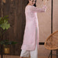 ADA Women Pink Chikankari Hand Embroidered Straight Kota Handloom Kurta With Matching Slip | Swadesiicart