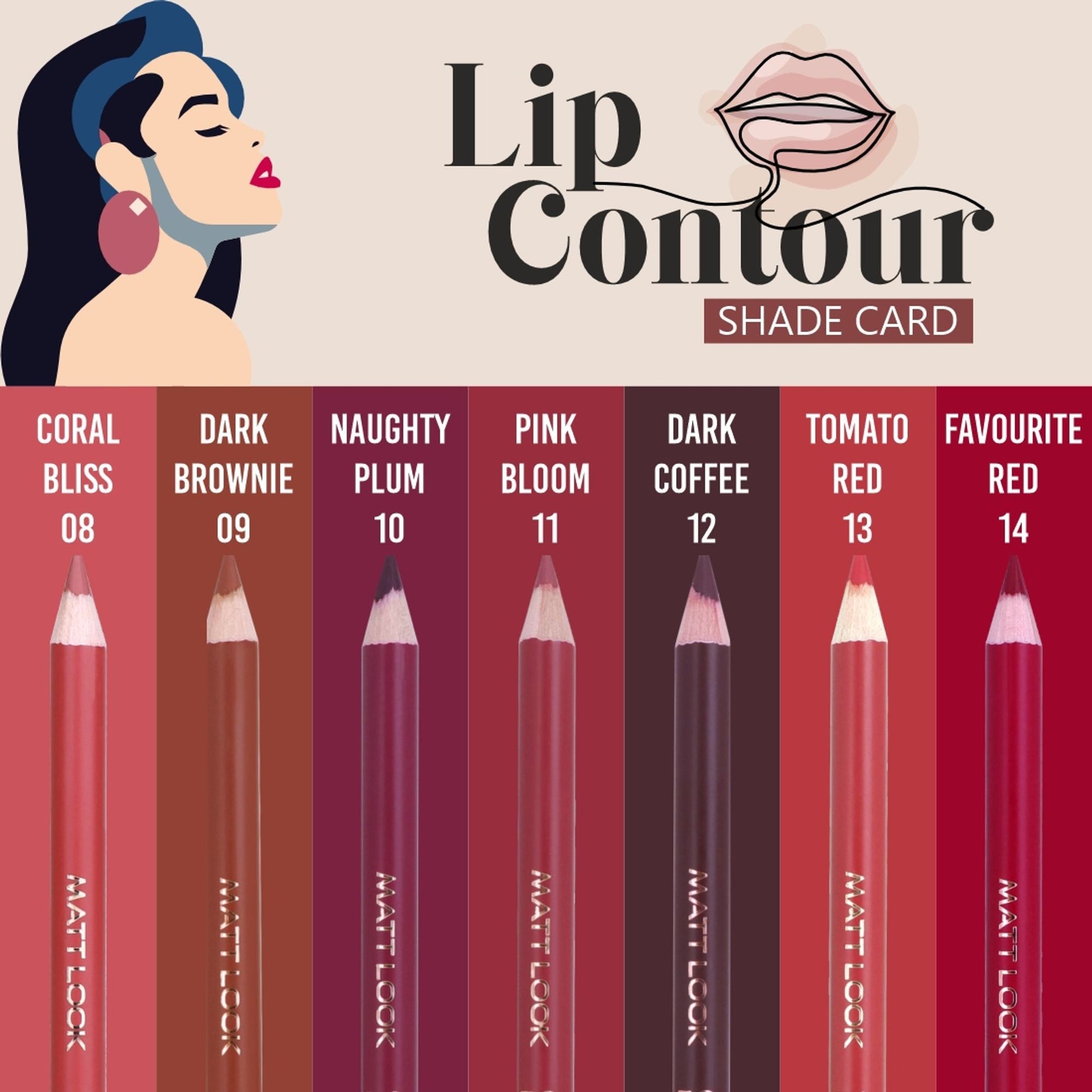Matt Look Colorite Lip Contour Professional Matte Lip Color Pencil - Charming Fuchsia 19 - Swadesiicart
