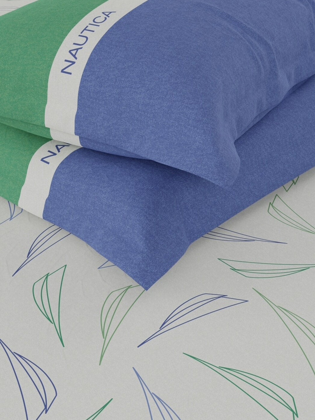 Nautica Noridge Green & Blue Floral Cotton 160 TC King Bedsheet With 2 Pillow Covers - Swadesiicart