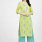 Vishudh Women Lime Green Ethnic Motifs Printed Regular Pure Cotton Kurta with Palazzos - Swadesiicart