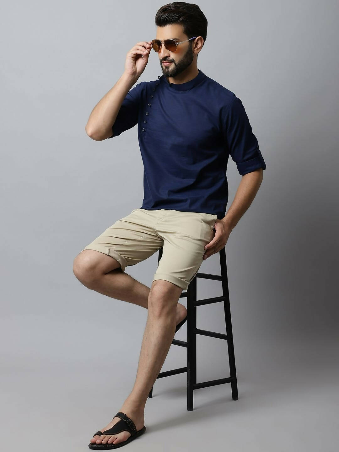 Even Apparels Navy blue Color Viscose Pure Cotton Men's Kurta With Side Placket (SLD1190) | Swadesiicart
