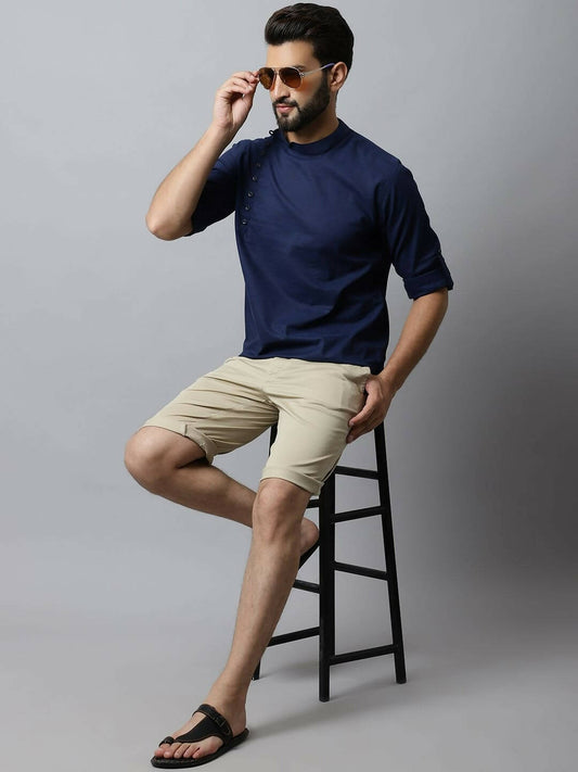 Even Apparels Navy blue Color Viscose Pure Cotton Men's Kurta With Side Placket (SLD1190) | Swadesiicart