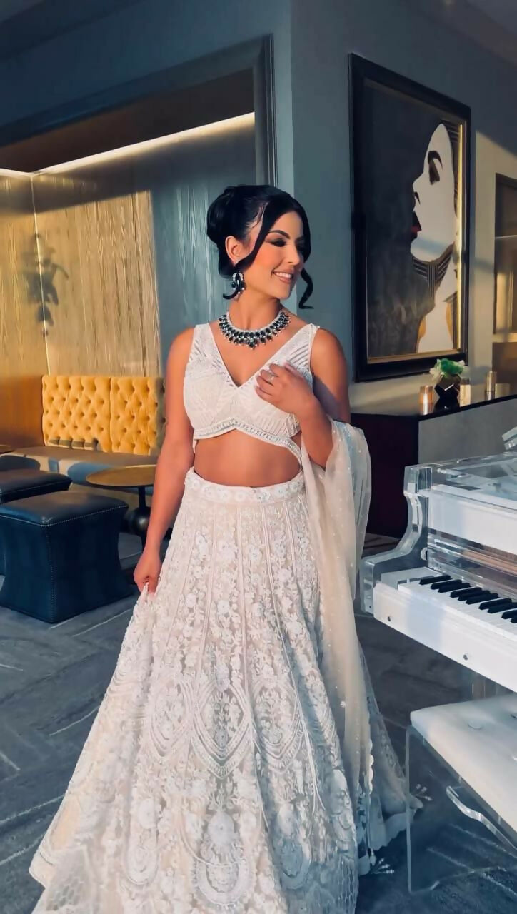 Jyoti Fashion Women's Off White Georgette Codding Thread with Sequins Embroidered Designer Lehenga Choli Set | Swadesiicart
