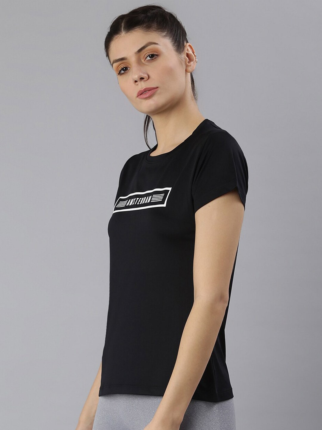 MKH Women Black Typography Printed Round Neck Dri-FIT T-shirt - Swadesiicart