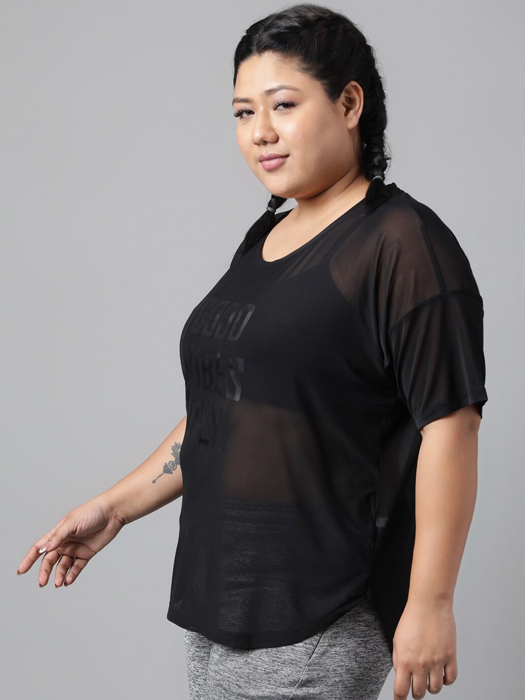 MKH Plus Size Typography Printed Drop-Shoulder Sleeves Dri-FIT Relaxed Fit Sports T-shirt - Swadesiicart