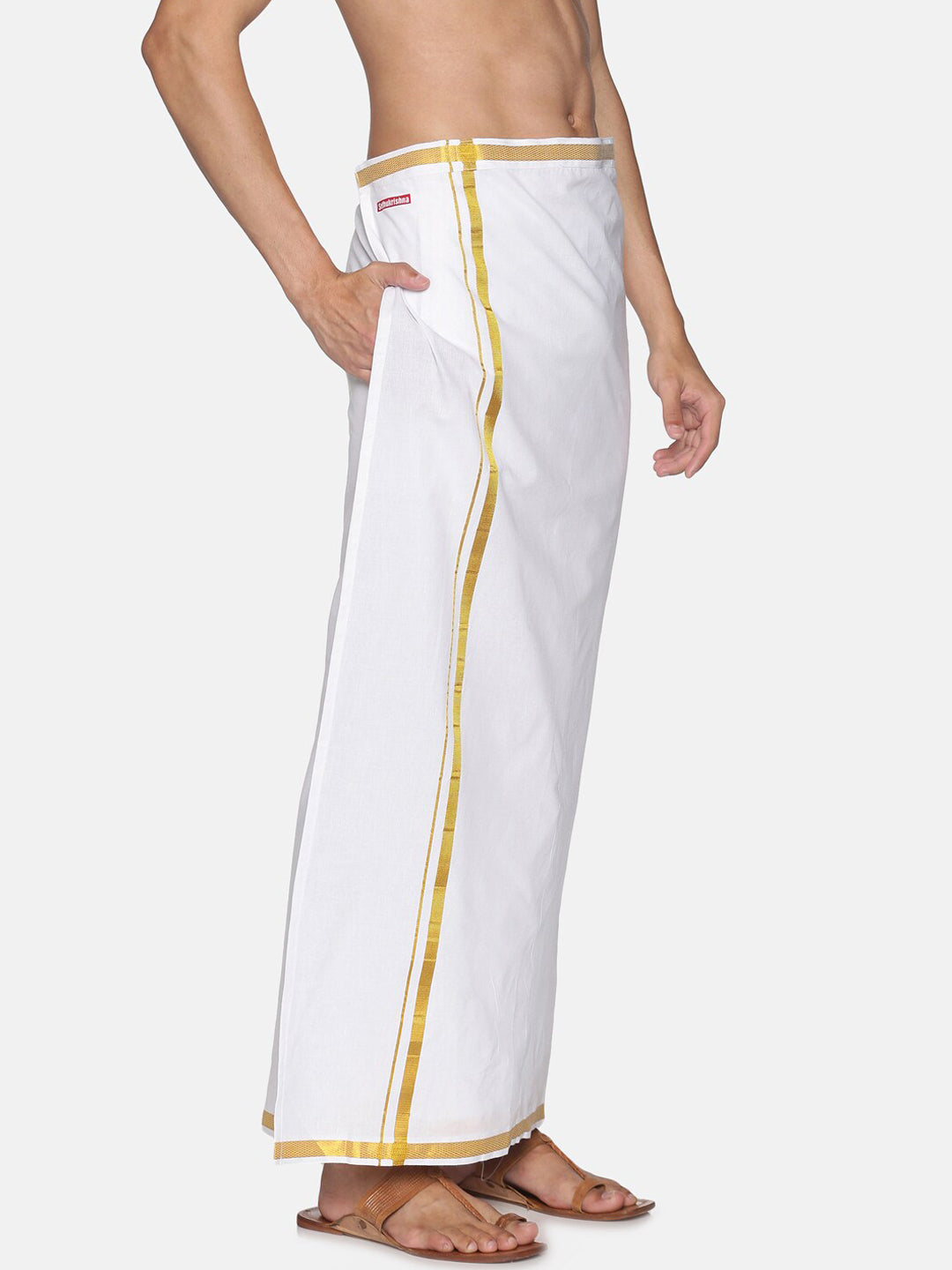 Sethukrishna White Solid Readymade Cotton Dhoti For Men | Swadesiicart