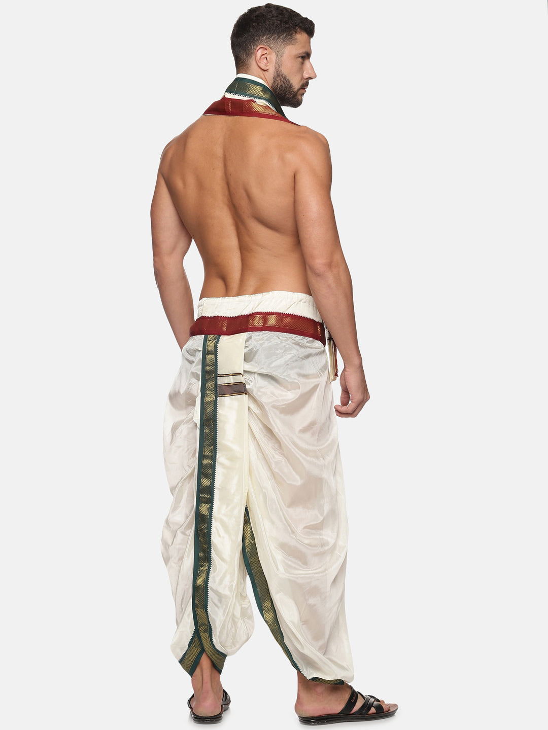 Sethukrishna Men Cream Coloured Solid Dhoti Pant With Angavastram | Swadesiicart