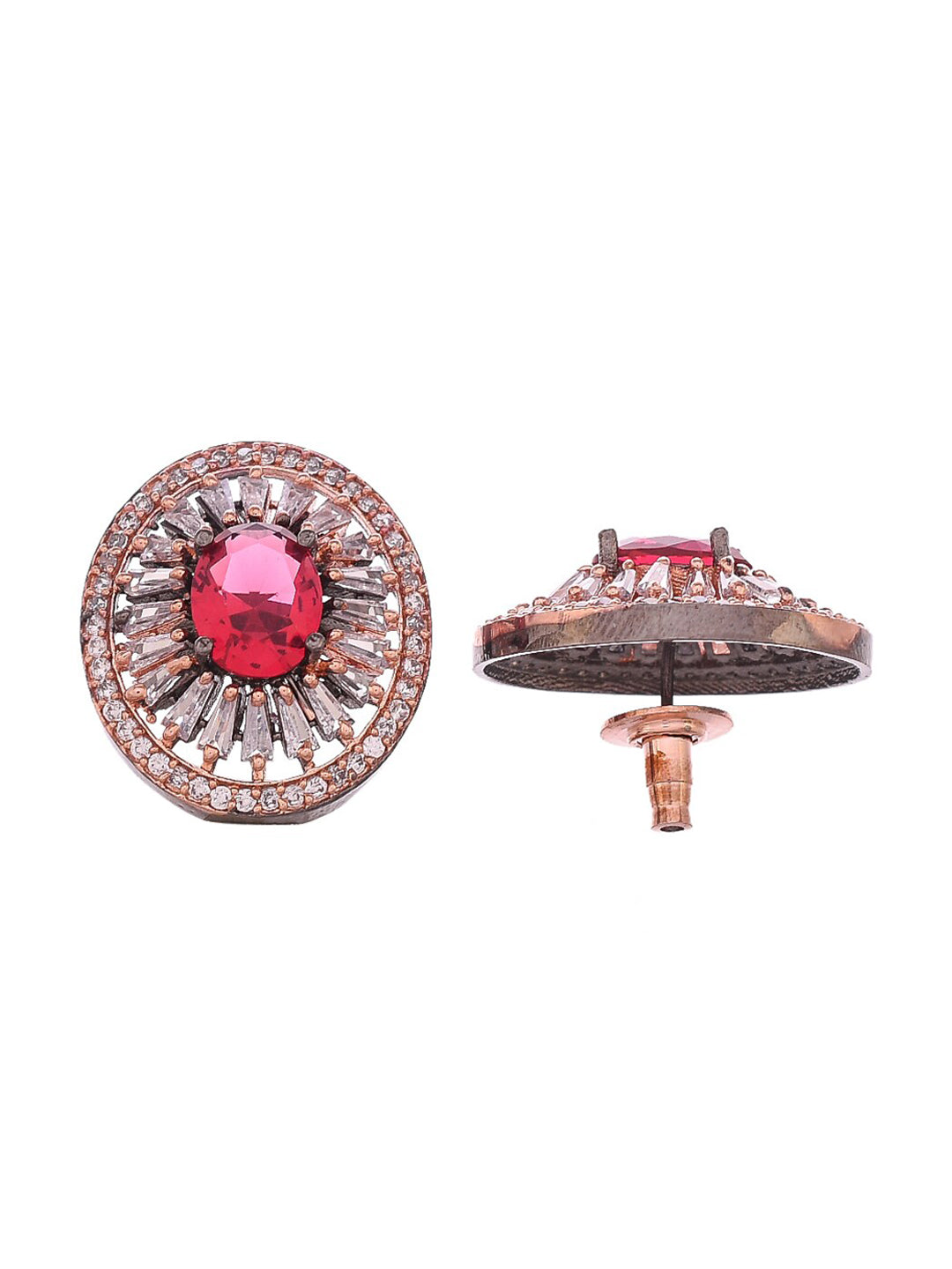 Shoshaa Rose Gold-Polished & White Circular Studs | Swadesiicart