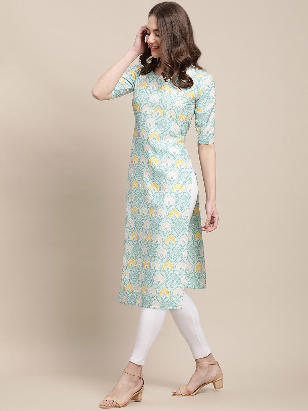 Kalini Women Teal & Blue Ethnic Motifs Printed Crepe Pack of 2 Kurtas | Swadesiicart