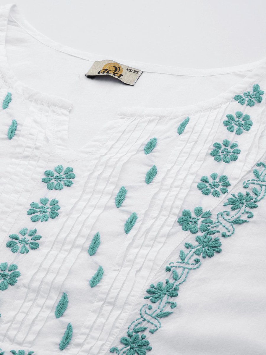 ADA Ethnic Motifs Embroidered Chikankari Floral Kurta | Swadesiicart