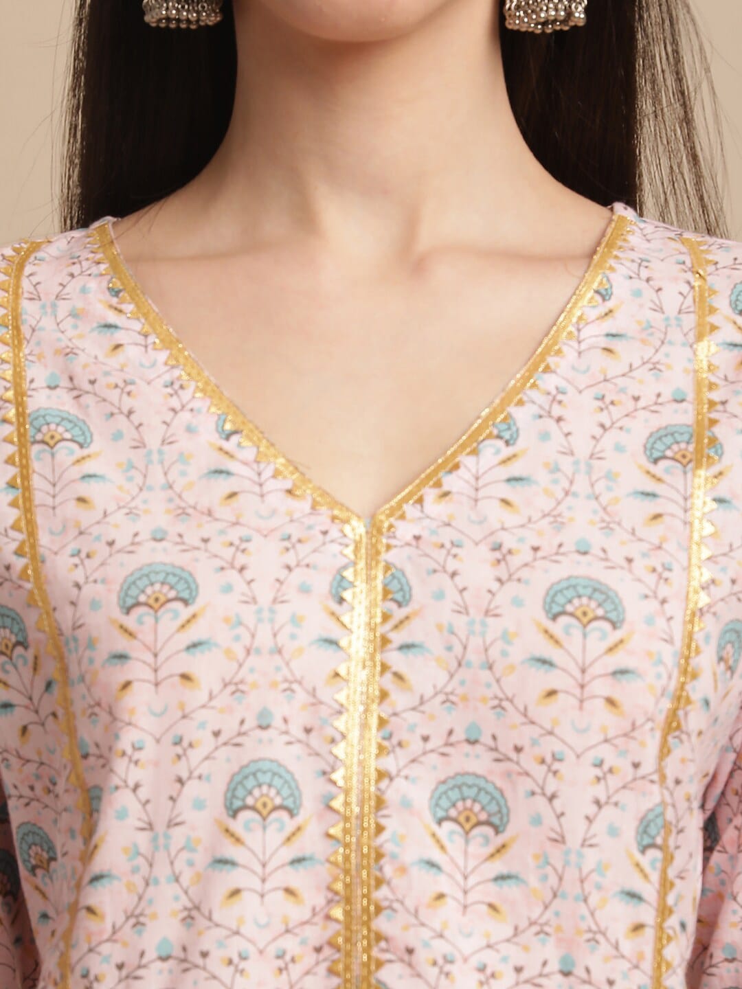 Kalini Floral Printed Empire Gotta Patti Pure Cotton Kurta With Sharara & Dupatta | Swadesiicart