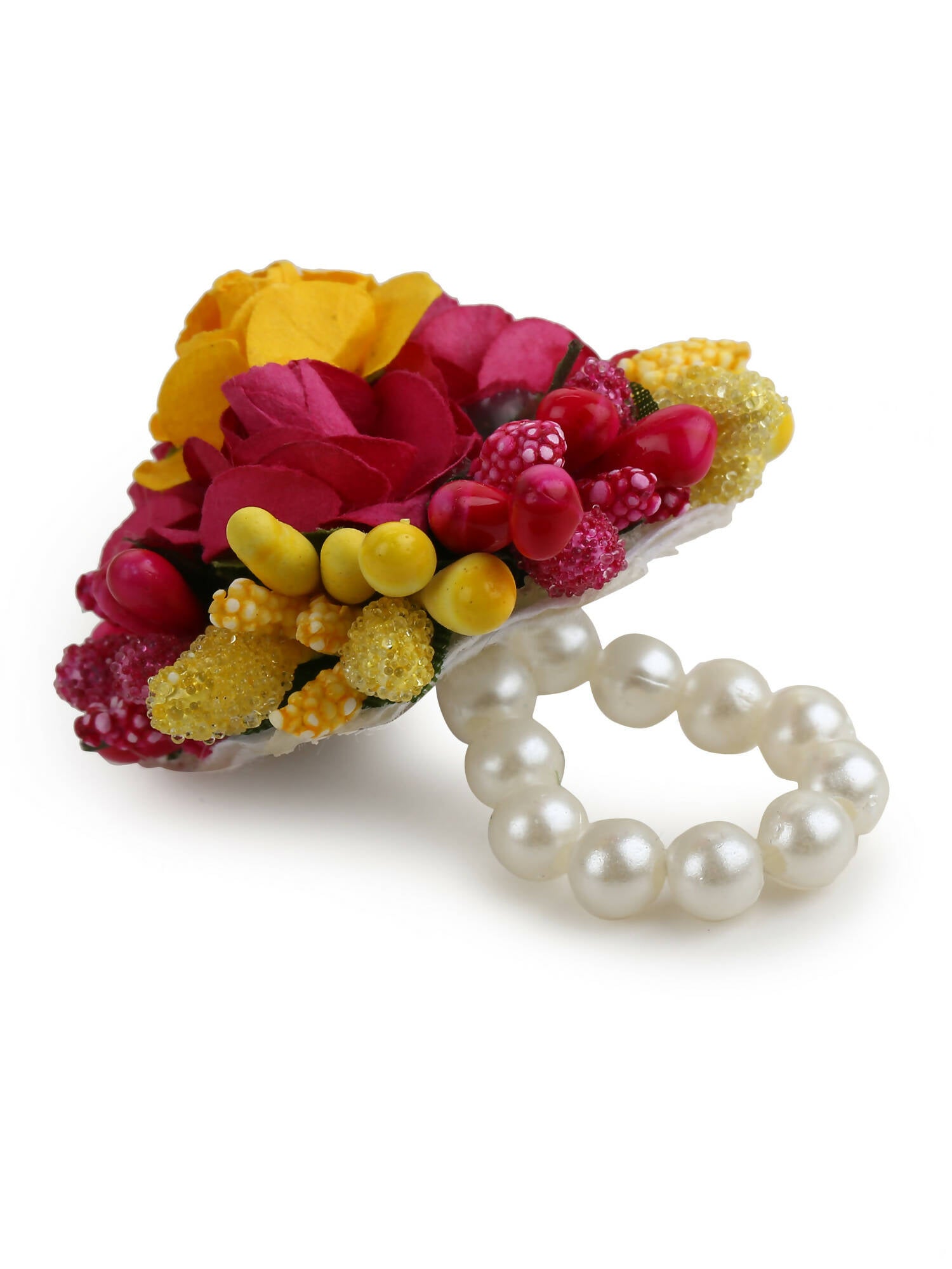 Yellow Pink Beaded Flower Jewellery Set - Ruby Raang - Swadesiicart