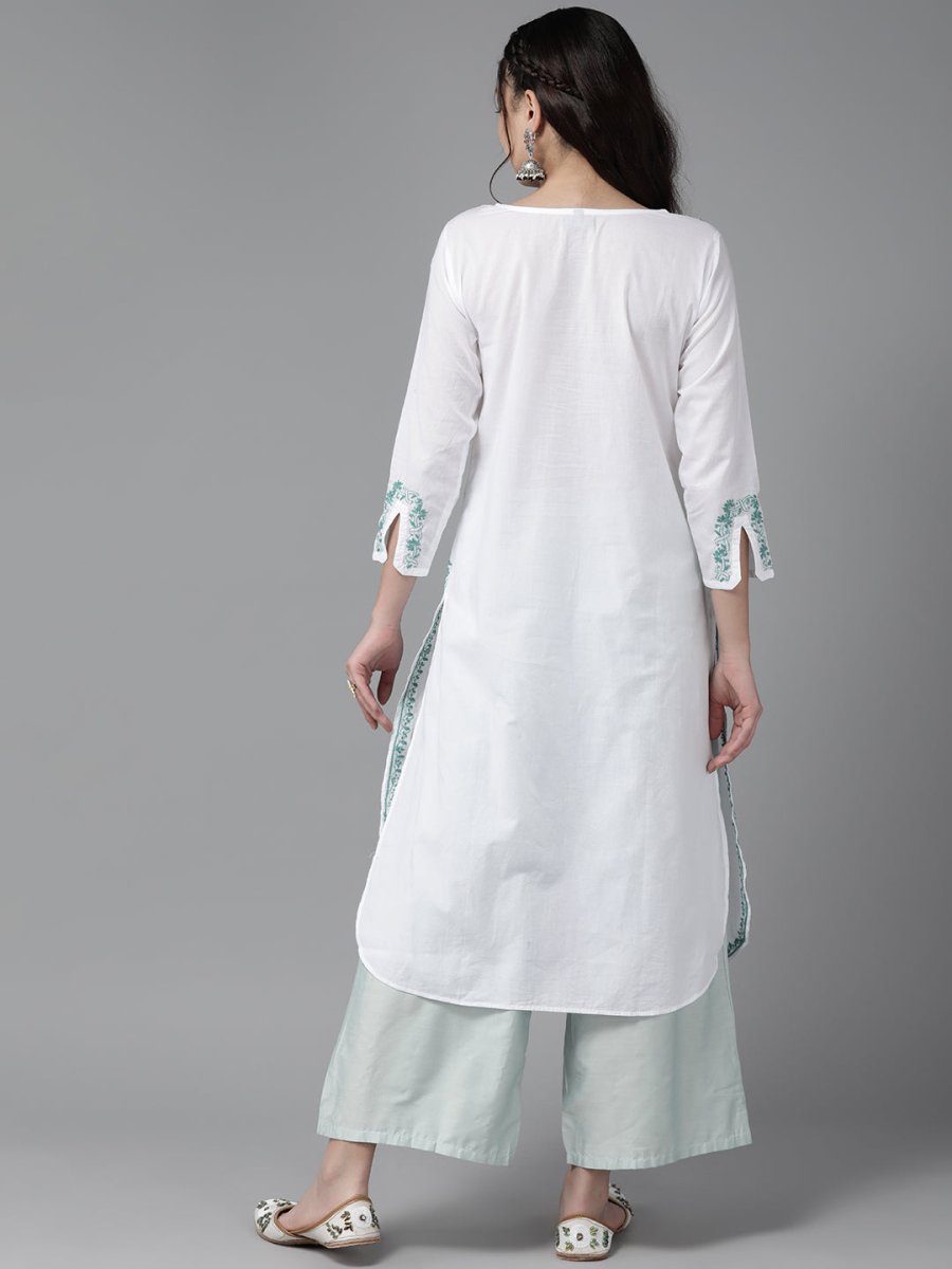 ADA Ethnic Motifs Embroidered Chikankari Floral Kurta | Swadesiicart