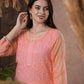 ADA Women Peach-Coloured Chikankari Hand Embroidered Straight Kota Handloom Kurta With Matching Slip | Swadesiicart