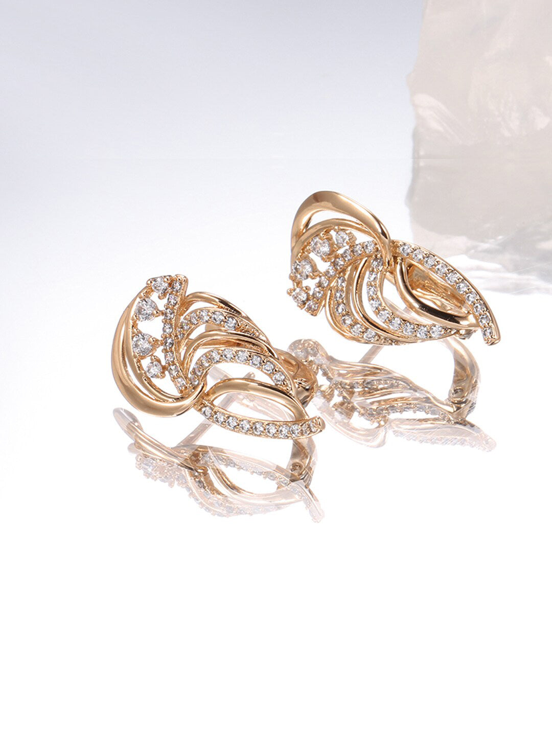 Shining Diva Gold-Polished Rose Zircon Earrings - Swadesiicart