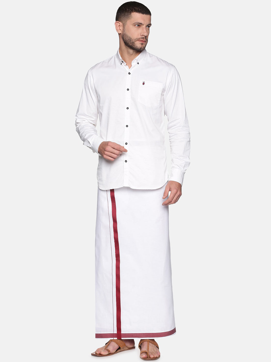 Sethukrishna Mens White Solid Cotton Readymade Dhoti | Swadesiicart