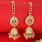 Anikas Creation Cream-Coloured & Gold Toned Kundan & Pearl Jadau Dome Shaped Jhumkas | Swadesiicart