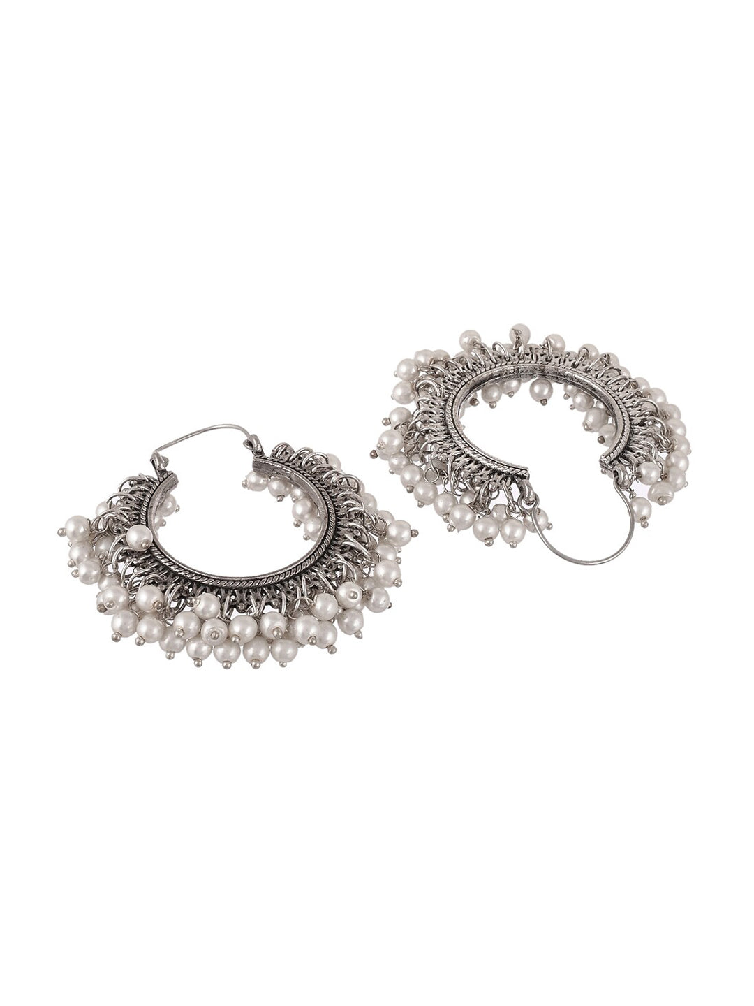 Shoshaa Silver-Toned & White Contemporary Hoop Earrings | Swadesiicart