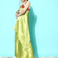 InWeave Women's Olive Red Brocade Satin Oneshoulder Kurta Set - Swadesiicart