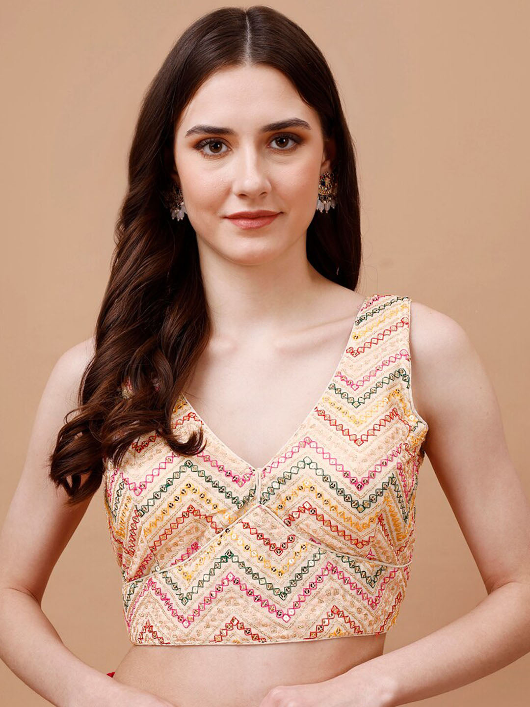 Tikhi Imli Embroidered V-Neck Saree Blouse | Swadesiicart