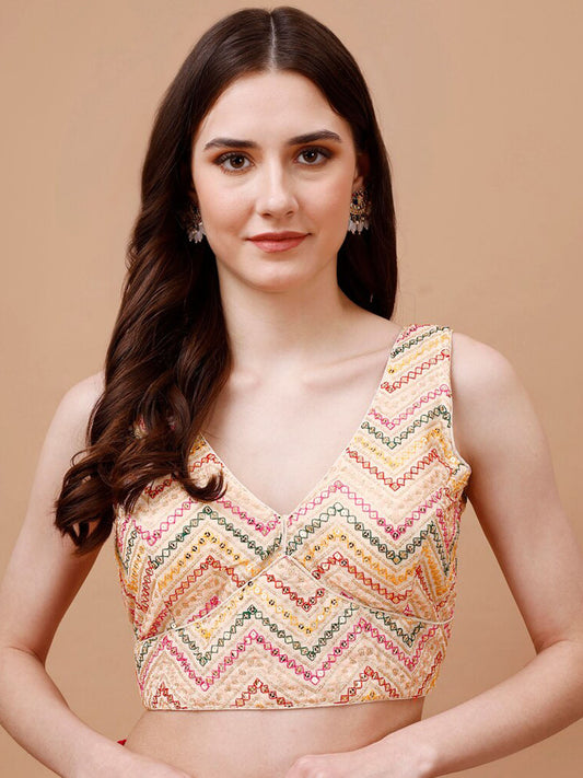 Tikhi Imli Embroidered V-Neck Saree Blouse | Swadesiicart
