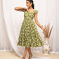 FIORRA Women's Mehandi Green Georgette Floral Printed Dress - Swadesiicart