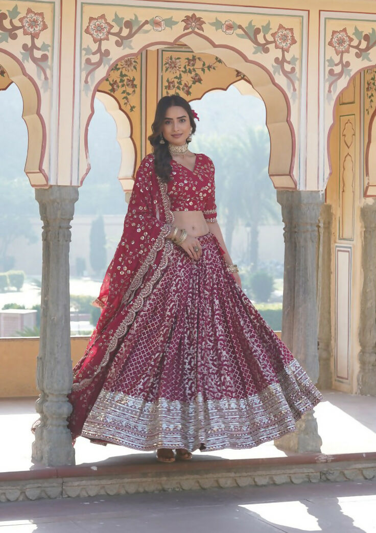 Lorenvalley Ranipink Pure Viscose Jacquard With Embroidered Sequins work Lehenga Choli | Swadesiicart