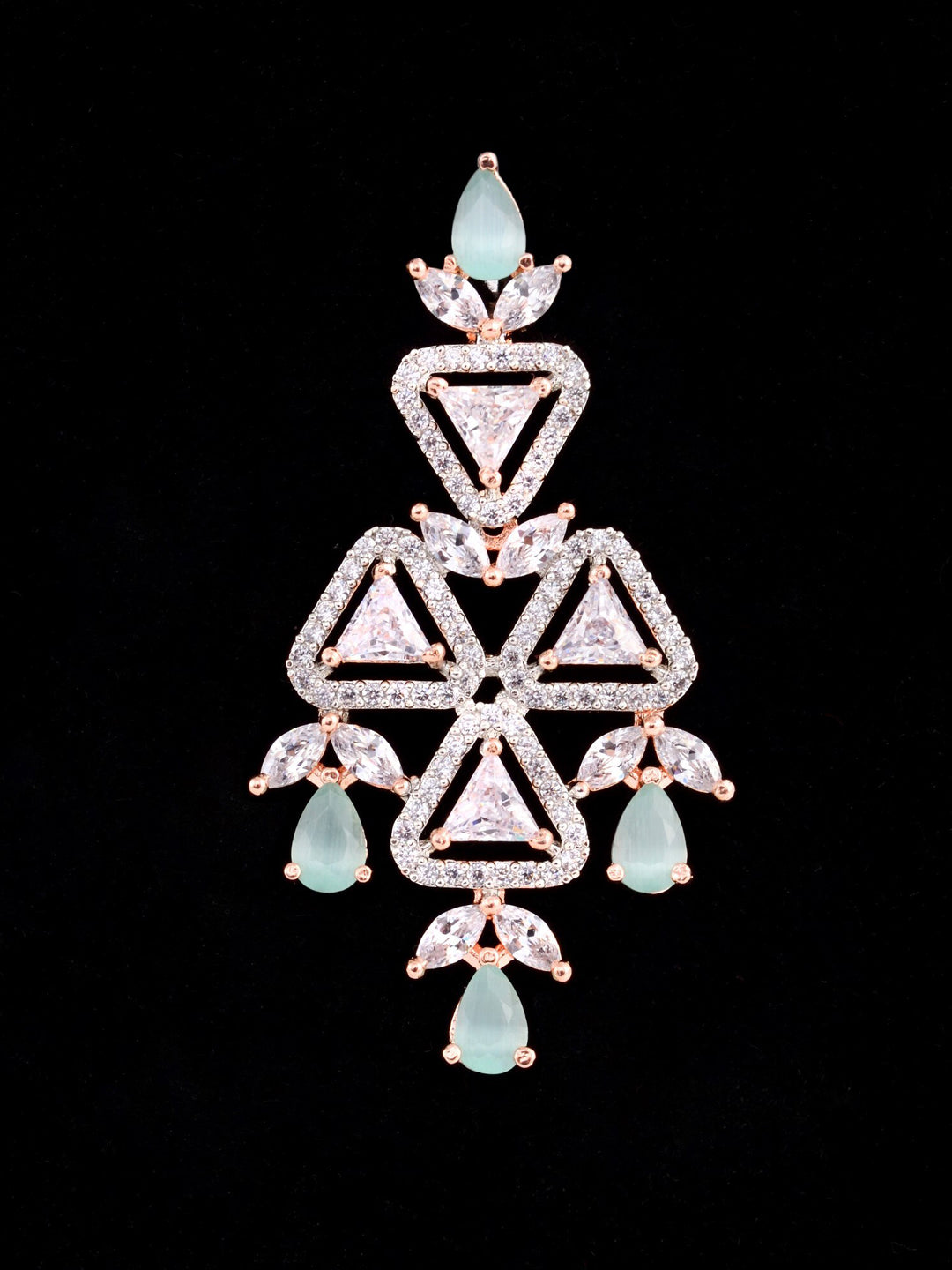 Saraf RS Jewellery Rose Gold-Polished White & Sea Green AD-Studded Handcrafted Jewellery Set - Swadesiicart