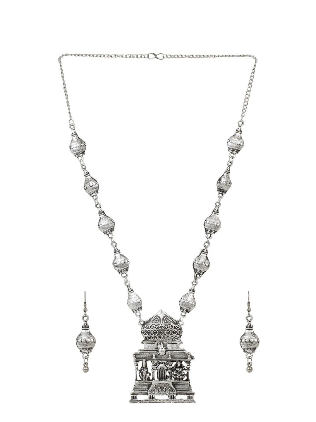 Cardinal Silver-Toned Oxidized Long Jewellery Set - Swadesiicart