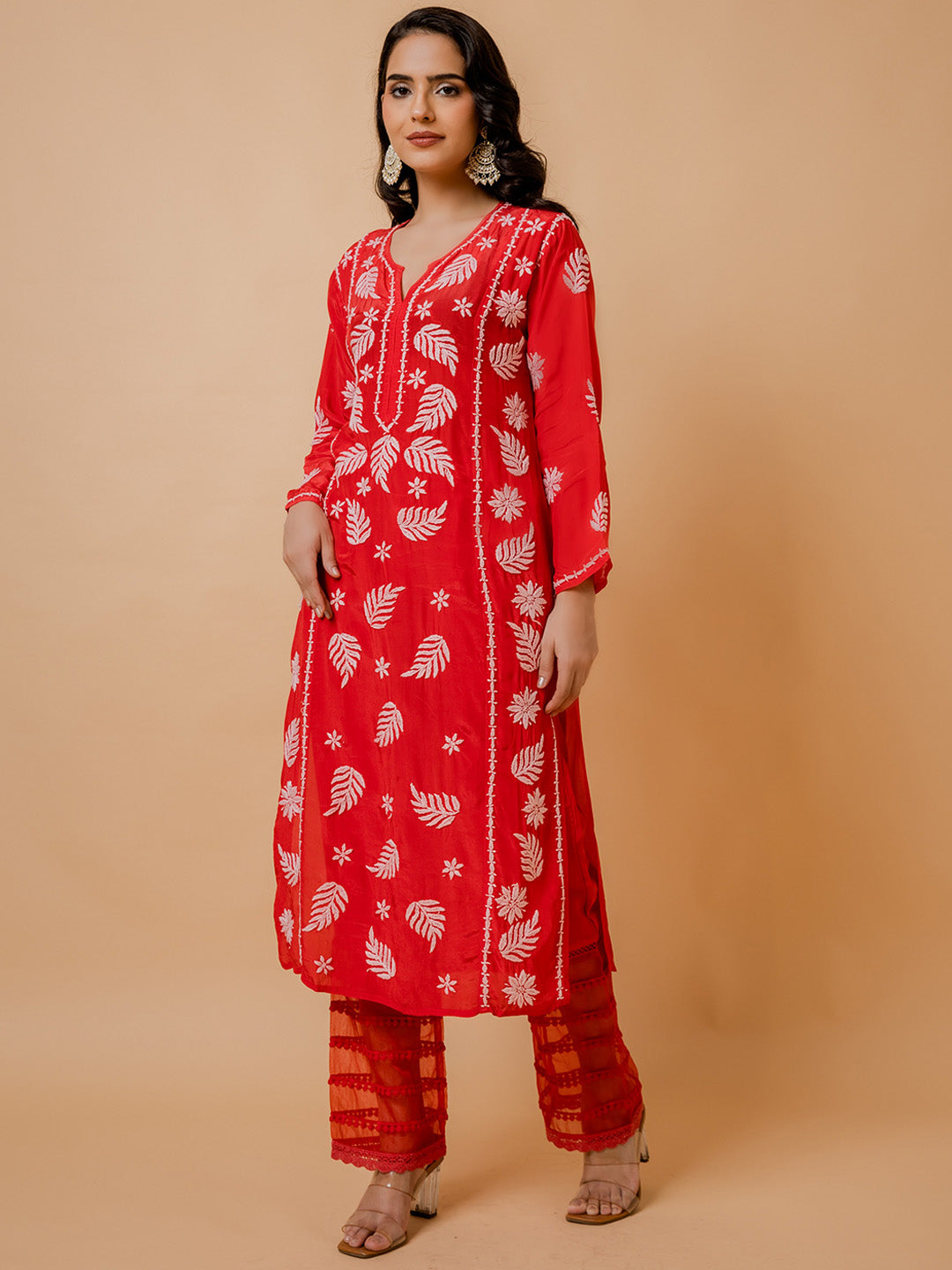 HOUSE OF KARI Ethnic Motifs Chikankari Silk Kurta | Swadesiicart