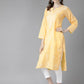 ADA Women Yellow & White Cotton Sustainable Hand Embroidered Chikankari Kurta & Trousers | Swadesiicart