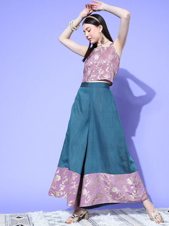 InWeave Women's Mauve Brocade Strappy Top W Teal Mauve Brocade Palazzo Set - Swadesiicart