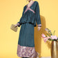 InWeave Women's Teal Mauve Brocade Mughal Shaan Kurta Palazzo Set - Swadesiicart