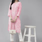 ADA Women Pink & White Ethnic Motifs Embroidered Chikankari Cotton Kurta | Swadesiicart