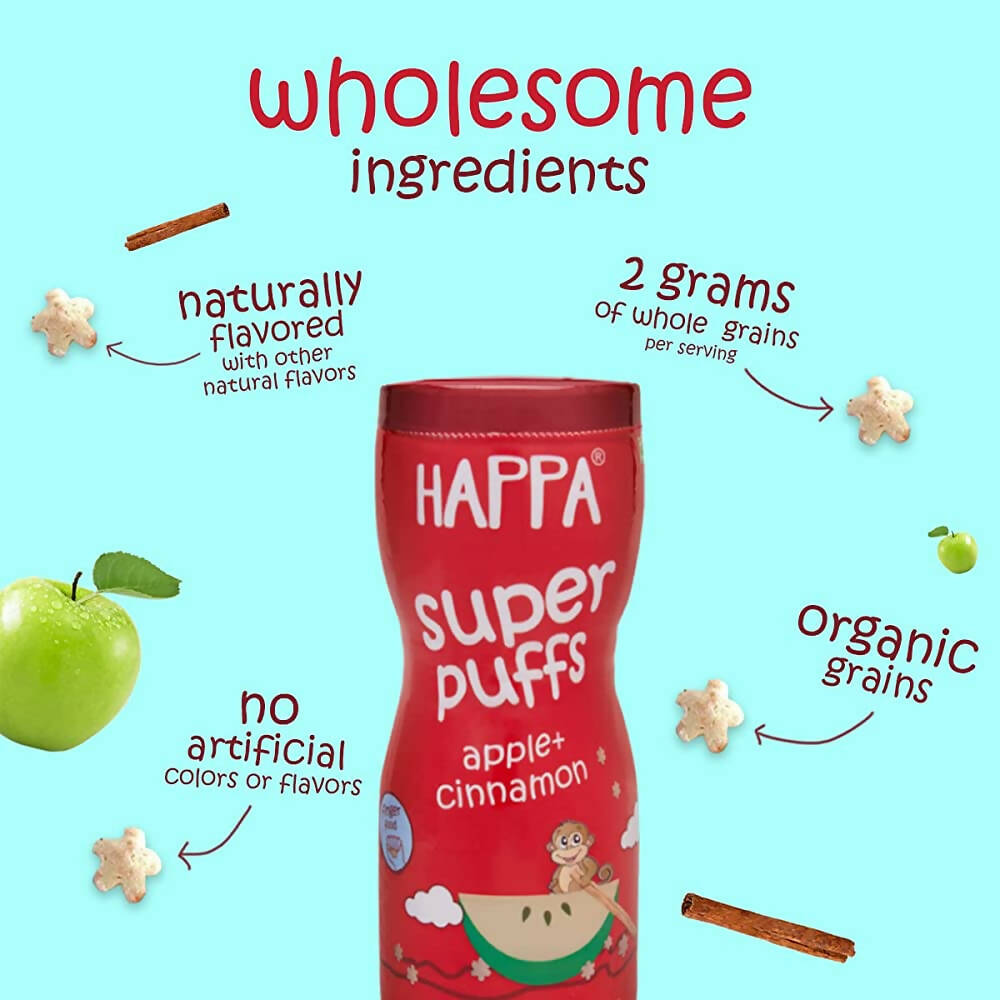Happa Multigrain Apple & Cinnamon Melts Super Puffs (8 Months+) - Swadesiicart