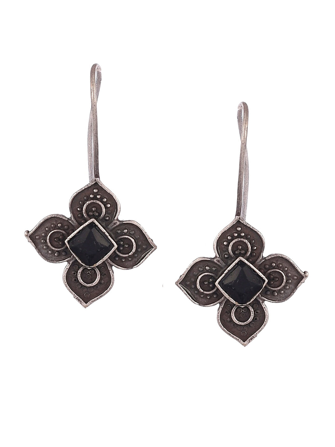 Shoshaa Silver Plated Floral Drop Earrings - Swadesiicart