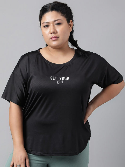 MKH Typography Printed Plus Size Drop Shoulder Sleeves Relaxed Fit Dri-FIT Sports T-shirt - Swadesiicart