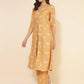 Janasya Women's Mustard Moss Floral Printed Casual Front Slit Co-ords - Swadesiicart