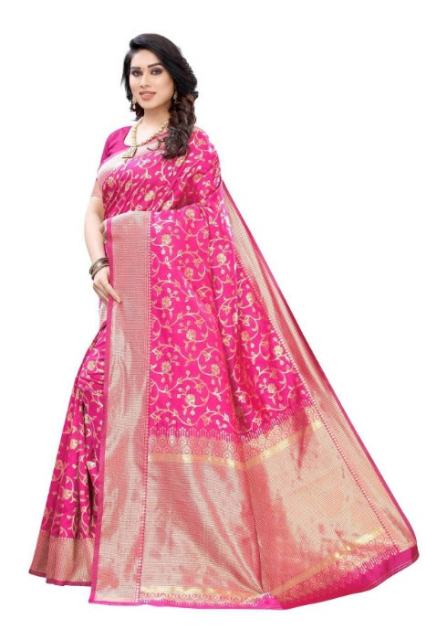 Vamika Banarasi Jacquard Weaving Pink Saree (PARINITI PINK) | Swadesiicart