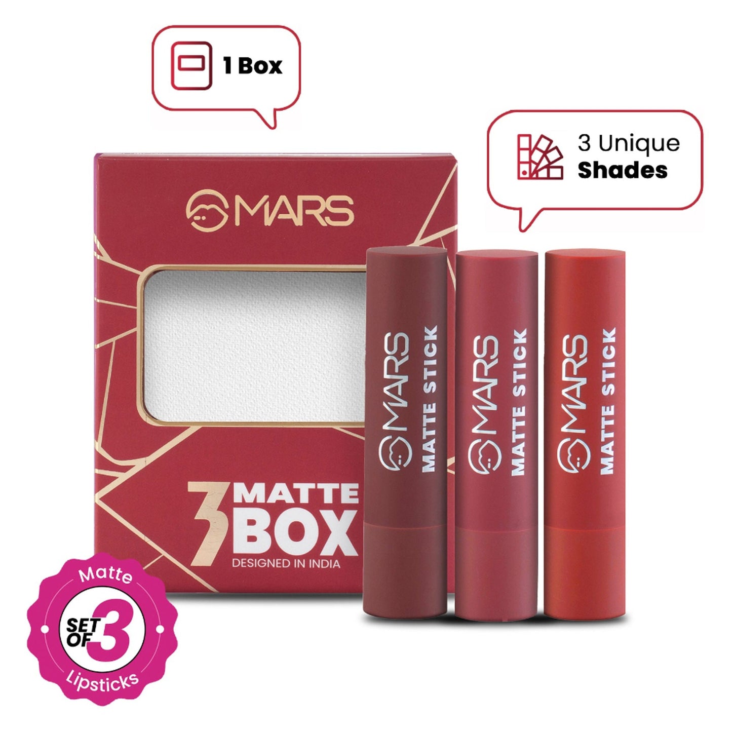 MARS Cosmetics Matte Lipsticks Box - 01 Reds and Maroons - Swadesiicart