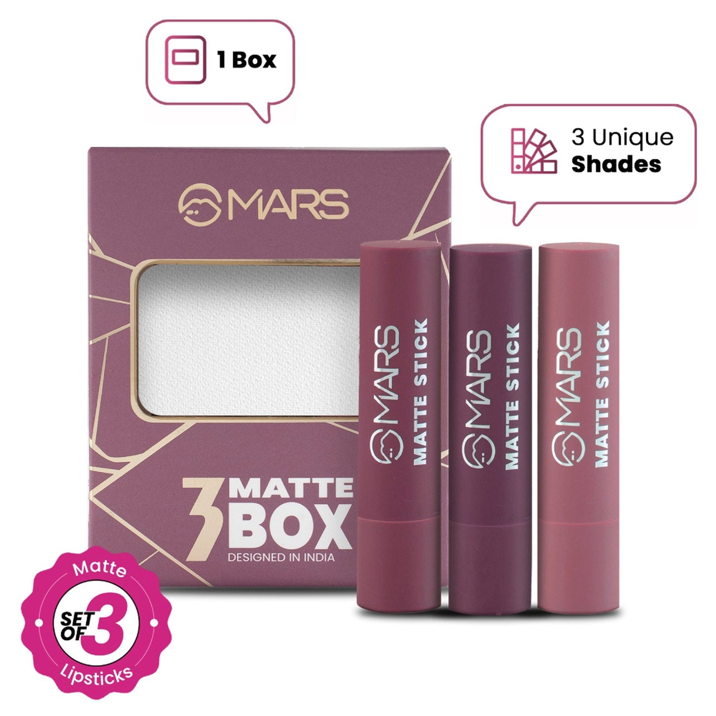 MARS Cosmetics Matte Lipsticks Box - 03 Plums - Swadesiicart