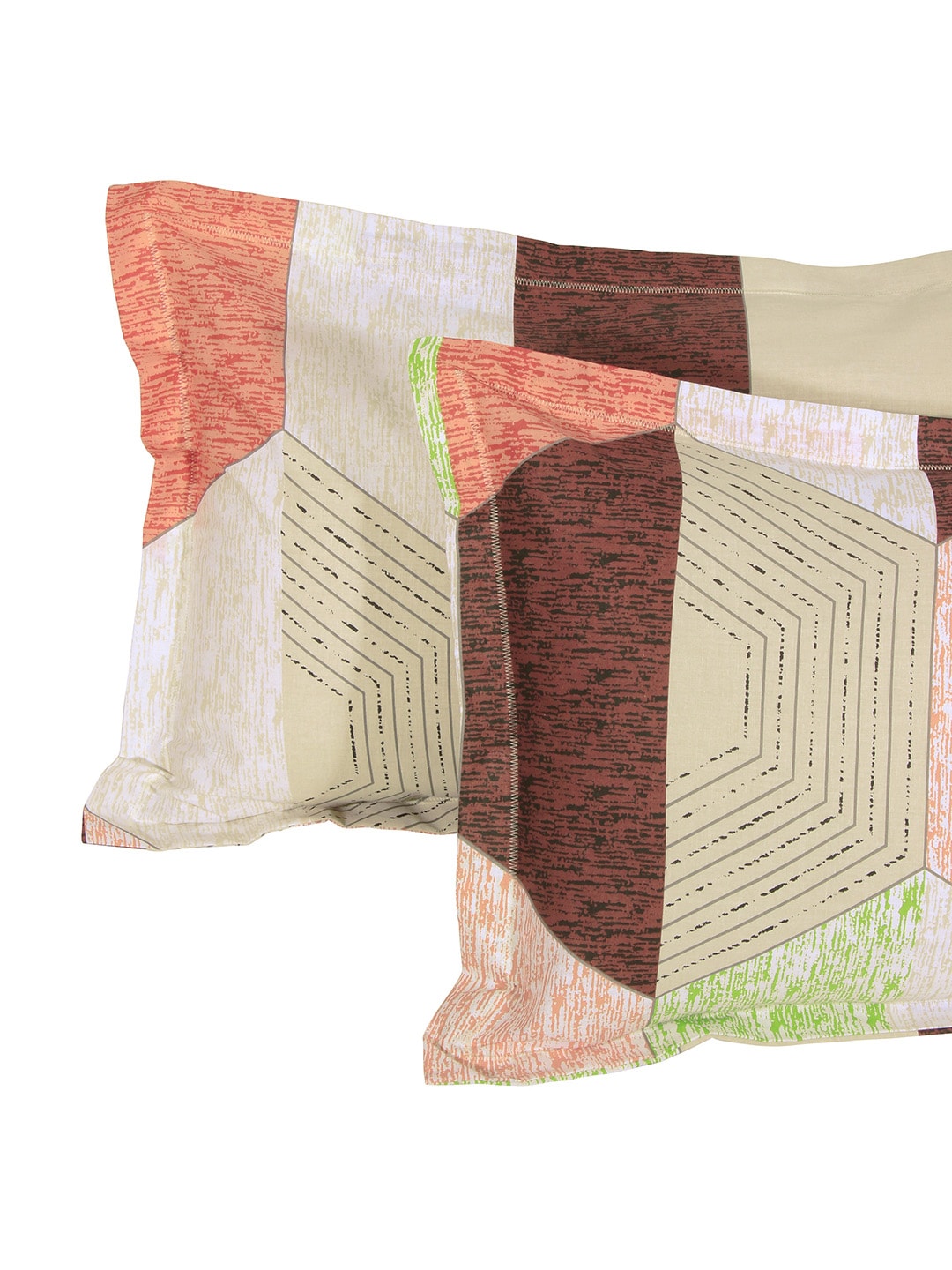 Story@home Cream-Coloured Geometric 152 TC Cotton 1 Queen Bedsheet with 2 Pillow Covers - Swadesiicart