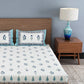 Rajasthan Decor Cream-Coloured & Blue Ethnic Motifs 180 TC Cotton 1 King Bedsheet with 2 Pillow Covers - Swadesiicart