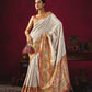 Vishnu Weaves Women's White Paithani Silk Saree with Blouse - Swadesiicart