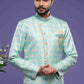 Raivat Ethnic Banarasi Jacquard Embroidery Semi Indo Western Sherwani In Sky Blue Colour | Swadesiicart