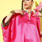 InWeave Women's Pink Green Brocade Satin Boho Kurta Palazzo Set - Swadesiicart