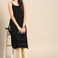 Anouk Women Black Cotton Ethnic Motifs Schiffli Embroidered Fusion Kurta - Swadesiicart